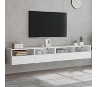 Gecheer Wall TV Units Wall-mounted TV Cabinets Wooden Floating TV Stand Sideboard Multimedia Entertainment Living Room Furniture Storage Unit 2 pcs White 100x30x30 cm Engineered Wood Type1