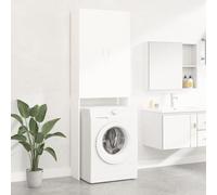 Gecheer Washing Machine Cabinet Over Toilet Cabinet Freestanding Washing Machine Rack with 2 Doors and 3 Shelves Bathroom Laundry Storage Organiser Cupboard White 64x25.5x190 cm 2