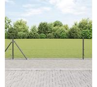 Gecheer Welded Wire Fence with 13 Flanged Posts Grey 0.6x25 m Steel Garden Decoration Fence