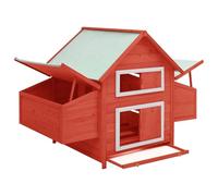 Gecheer Wooden Chicken Coop with Nesting Boxes & Water-Resistant Roof - Red & White, 152 x 96 x 110 cm 171462