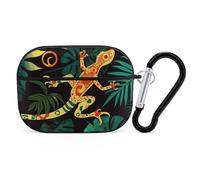 Gecko and Tropical Leaves AirPods Pro 2 Case Cover, Shockproof Hard Shell Protective Case for Women Men, Compatible with Airpod Pro Case 2nd/1st Generation with Keychain-Black