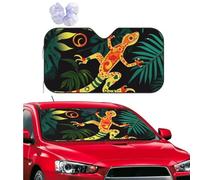 Gecko and Tropical Leaves Windshield Sun Shade for Car Personalized Window Sunshades Foldable Sun Heat Uv Rays Visor Protector to Keep Your Vehicle Cool for Universal Cars SUV Truck 51x27.5 Inch