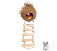 Gecko Coconut Husk Hut, Natural Coconut Shell Bird Nest with Ladder Hanging Loop Reptile Hideouts Bird Hut Nesting House for Pet Parrot Leopard Gecko Reptiles