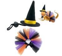 Gecko Costume, Reptile Witch Outfit, Halloween Pet Apparel, Soft Felt Hat Mesh Skirt, Holiday Dress-Up for Amphibians Birds Small Pets, 2.28x2.28x3.35 Inches, Black, 1 Set