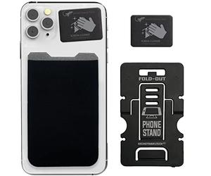 Gecko Credit Card Holder for Phone Case - Black Stretch Wallet Stick On - Adhesive Back of Phone Wallet with Bonus Stand & Screen Cleaner - Minimalist Gift for Travelers