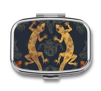 Gecko Lizards Pill Box 2 Compartment - Small Metal Medicine Organizer Portable Pill Case for Purse Pocket Travel Vitamin Organizer for Men Women, BPA-Free