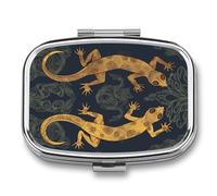 Gecko Lizards Pill Box 2 Compartments Portable Travel Pill Case Mini Medicine Organizer for Pocket Purse Metal Waterproof Medicine Container Holder Vitamin Fish Oil