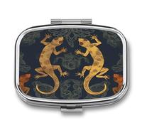 Gecko Lizards Pill Box Medicine Pill Organizer Small Pill Case Travel Pill Container Portable Pill Case for Pocket 2 Compartment Pill Holder Pill Boxes for Travel