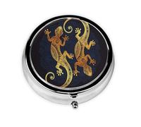 Gecko Lizards Print Round Pill Organizer 3 Compartment Pill Box Portable Medicine Pill Case for Outdoor Travel