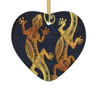Gecko Lizards Printed decorative ornaments, ceramic heart-shaped ornaments, can be hung on Christmas trees and fireplaces
