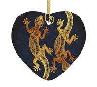 Gecko Lizards Printed decorative ornaments, ceramic heart-shaped ornaments, can be hung on Christmas trees and fireplaces