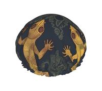 Gecko Lizards Shower Cap Reusable Waterproof Shower Bonnet for Women Men Elastic Band Bath Hair Hat Double Layered Washable Bath Cap for All Hairstyles, Travel-Friendly