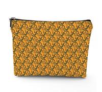 Gecko Print,Makeup Bags Travel Makeup Bag,Lizard Pattern with Motifs,for Women Large Cosmetic Bag Linen Makeup Organizer Toiletry Bags Purse Pouch,Brown and Orange,7x9in