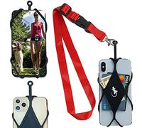 Gecko Travel Tech Cell Phone Holder for Walking with Universal Lanyard Phone Case for most Smartphones (RED Neck - BLACK Diamond)