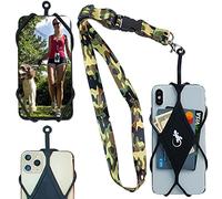 Gecko Travel Tech Cell Phone Holder for Walking with Universal Lanyard Phone Case for most Smartphones (CAMO GREEN Neck - BLACK Diamond)