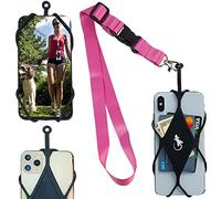 Gecko Travel Tech Cell Phone Holder for Walking with Universal Lanyard Phone Case for most Smartphones (PINK Neck - BLACK Diamond)