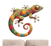 Gecko Wall Art Decor, Outdoor Iron Sculpture, Waterproof Lizard Ornament, Colorful Hand-Painted Finish, Lightweight Hanging Frame, for Yard Fence Patio Home, 11.81x10.75x0.04 inches