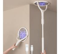 Geckoman Rotating Head Electric Fly Zapper Swatter Racket Rechargeable Flies Killer Spider Catcher Mosquito Bug Indoor Uk, With A