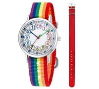 gedaer Kids Analog Quartz Wrist Watch Girls Boys Learning Watch 2pcs Change Interchangeable Textile Strap,Learning Read Time…, Rainbow+red, Japanese