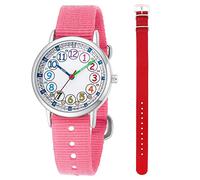 gedaer Kids Analog Quartz Wrist Watch Girls Boys Learning Watch 2pcs Change Interchangeable Textile Strap,Learning Read Time…, Pink+red, Japanese