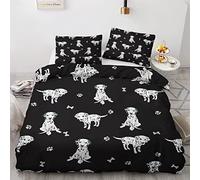 GEDAEUBA Dalmatian Duvet Cover Double Bedding Set - Dog Reversible Patterned Quilt Cover Set 3 pcs with Zipper Closure and 2 Pillowcases 50x75 cm, Easy Care Soft Brushed Microfiber Bed Set