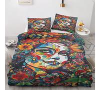 GEDAEUBA Day of the Dead Bedding Double Duvet Cover Set - Printed Reversible Quilt Cover Set 3 pcs with Zipper Closure and 2 Pillowcases 50x75 cm, Easy Care Soft Brushed Microfiber Bed Set