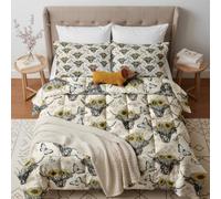 GEDAEUBA Highland Cow and Butterfly Duvet Double 10.5 Tog | Beige Coverless Duvet Double, Soft Lightweight All Seasons Quilt and Pillowcases, Machine Washable