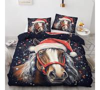 GEDAEUBA Horse Duvet Cover Single Bedding Sets - Christmas Animal Reversible Patterned Quilt Cover Set 2 pcs with Zipper Closure and 1 Pillowcase 50x75 cm, Easy Care Soft Brushed Microfiber Bed Set