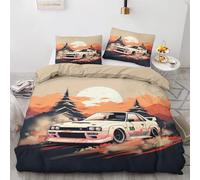 GEDAEUBA Jdm Bedding King Size - Japanese Car Reversible Patterned Duvet Cover with Zipper Closure, Easy Care Soft Brushed Microfiber Quilt Cover Set 3 pcs with 2 Pillowcases 50x75 cm
