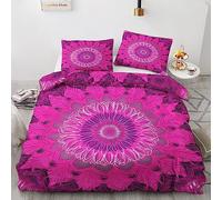 GEDAEUBA Mandala Duvet Cover Double Bedding Set - Hot Pink Reversible Patterned Quilt Cover Set 3 pcs with Zipper Closure and 2 Pillowcases 50x75 cm, Easy Care Soft Brushed Microfiber Bed Set