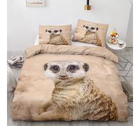 GEDAEUBA Meerkat Bedding Double - 3D Animal Reversible Patterned Duvet Cover with Zipper Closure, Easy Care Soft Brushed Microfiber Quilt Cover Set 3 pcs with 2 Pillowcases 50x75 cm