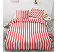GEDAEUBA Red and White Striped Bedding Double - Stripe Reversible Patterned Duvet Cover with Zipper Closure, Easy Care Soft Brushed Microfiber Quilt Cover Set 3 pcs with 2 Pillowcases 50x75 cm