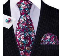 GEDASHU men's tie Purple Print Floral Tie Men Gift Silk Tie Handkerchief Cufflinks Set Business