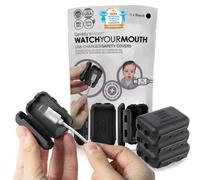 Geddy's Mom, Watch Your Mouth, Child-Safe USB Charger Safety Cover, Baby Proofing Power Outlet Cover, Toddler Safety Device, Electrical Protector (3 Pack, Black)
