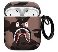 Gedicht for Airpods 2nd Generation Case Cute Cartoon Movies Characters, Protective Airpod 1st Generation Case Cover Rugged for Apple Airpod 1&2 Case with Keychain for Women Men，Coffee Shark Beak