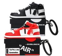 Gedicht for Apple AirPods Pro 2nd Generation Case,Cute Cartoon Shoe Box Soft Silicone Protective Cases for AirPods Pro 2 Case with Keychain for Women Men, A-Red+Black,2Pack