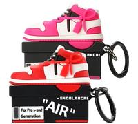 Gedicht for Apple AirPods Pro 2nd Generation Case,Cute Cartoon Shoe Box Soft Silicone Protective Cases for AirPods Pro 2 Case with Keychain for Women Men, A-Red+Rose red,2Pack