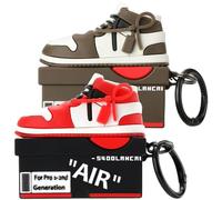 Gedicht for Apple AirPods Pro 2nd Generation Case,Cute Cartoon Shoe Box Soft Silicone Protective Cases for AirPods Pro 2 Case with Keychain for Women Men, A-Red+Brown,2Pack