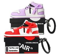 Gedicht for Apple AirPods Pro 2nd Generation Case,Cute Cartoon Shoe Box Soft Silicone Protective Cases for AirPods Pro 2 Case with Keychain for Women Men, A-Red+Purple,2Pack