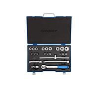 GEDORE 23-piece Socket spanner set, Bi-hex, 1/2", 8-24 mm, Tool, Ratchet with lever reverse, for carmotive, D19 EMU 20