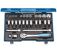 GEDORE 27-piece Socket spanner set, Hex/bi-hex, 1/2", 10-30 mm, Tool, Ratchet with lever reverse, for Automotive, D19 IMU 10