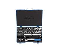 GEDORE 31-piece Socket spanner set, Bi-hex, 1/2", Tool, Ratchet with lever reverse Allen, for Automotive, D19 XMAU 20
