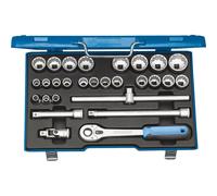 GEDORE 28-piece Socket spanner set, Hex/bi-hex, 1/2", 10-36 mm, Tool, Ratchet with lever reverse, for carmotive, D19 VMU 10