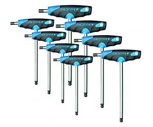 GEDORE Key set, 8-pc., for Allen screws, 2C T-handle and ball head, AF 2-10 mm, DT 2142-008