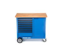 GEDORE Mobile workbench, Workbench with 8 drawers and wooden work surface, Workbench on wheels, Sheet steel, Empty, 1504 0701