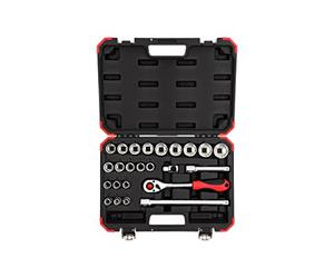 GEDORE R69013024 Steckschl.Satz 1/2 SW10-32mm 24tlg red Spanner, 24 Pieces, with Reversible Ratchet, Socket Wrench and bit Set, 1/2 inch, Zoll