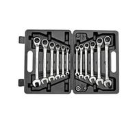 GEDORE red Combination ring ratchet spanner set, Reversible, Incl. adapters, 16-pc. Set, AF 8-19 mm, Angled, R07203016
