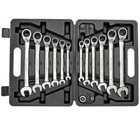 GEDORE red Combination ring ratchet spanner set, Reversible, Incl. adapters, 16-pc. Set, AF 8-19 mm, Angled, R07203016