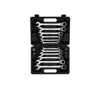 GEDORE red Combination ring ratchet spanner set, Reversible, Incl. adapters, 16-pc. Set, AF 8-19 mm, Angled, R07203016