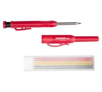 Gedore Red Deep Hole Marker R90952007 | Deep Hole Pen for Wood, Metal & Plastic | Includes 6 Refills (Black/Red/Yellow) | Fine & Deep Markings, Craftsman Marker with Clip